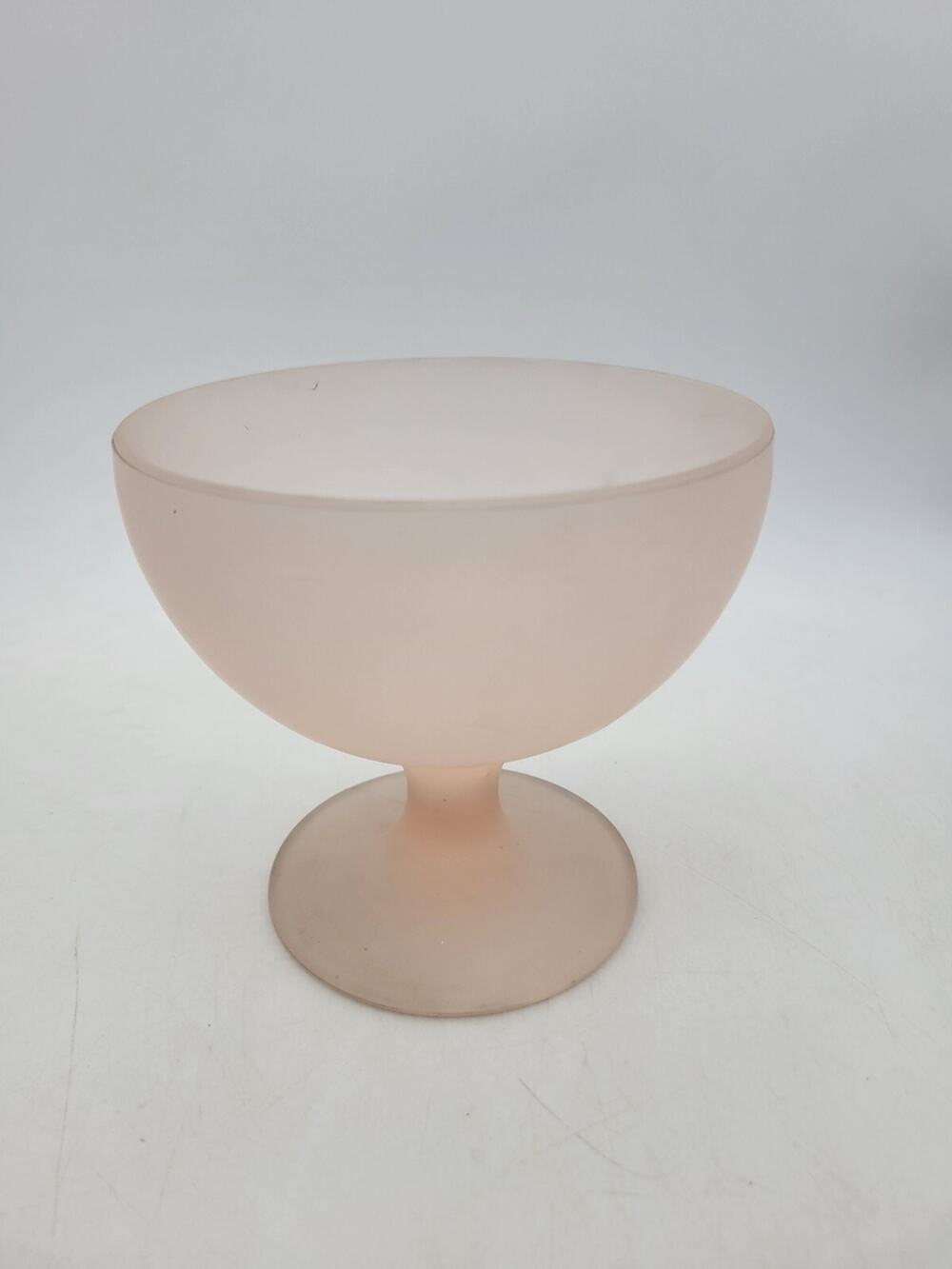 Vintage Indiana Glass Co Pink Satin Pedestal Ice Cream Compote Dessert Nut Bowl